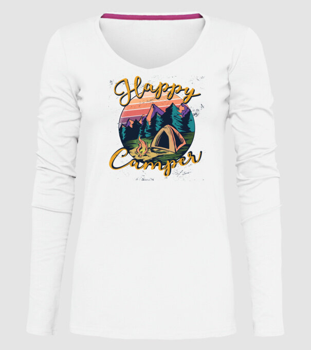 Happy Camper tricou camping model alb pe tricou