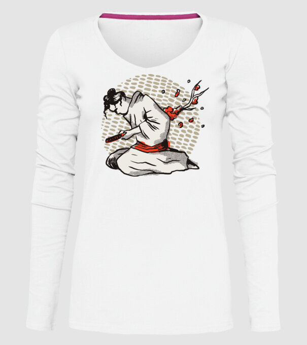 Samurai Harakiri model alb pe tricou