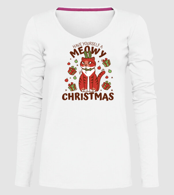 Have yourself a Meowy Christmas - Cicás Karácsony model alb pe tricou