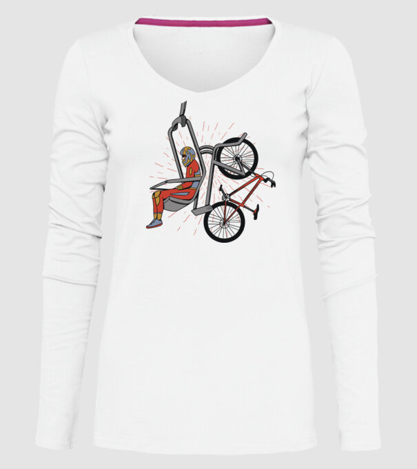 Biciclist montain bike pe teleferic model alb pe tricou