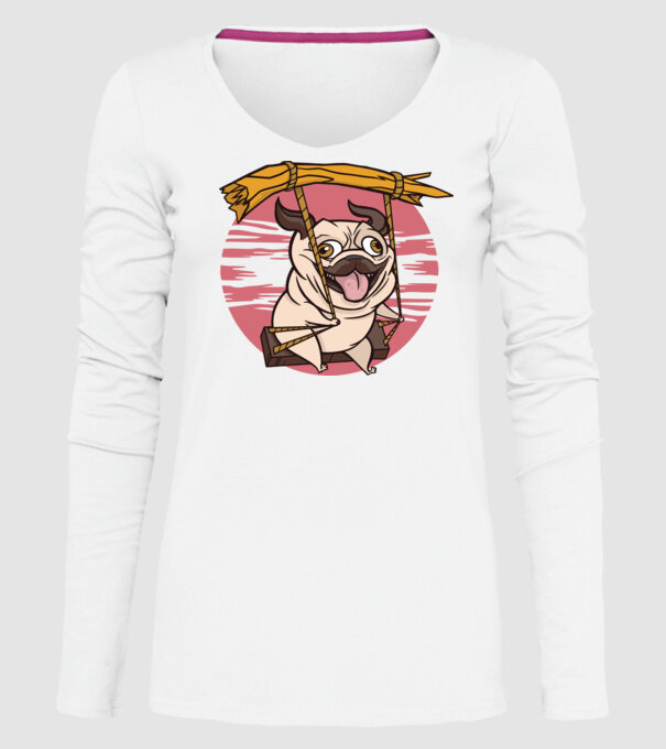 Mops cu leagăn model alb pe tricou