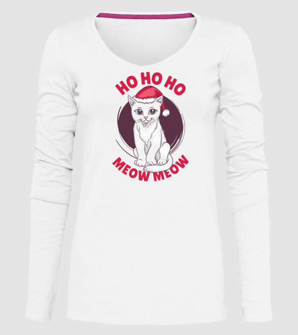 Ho Ho Ho Ho Ho Ho Ho Meow Meow Crăciun cu pisică model alb pe tricou