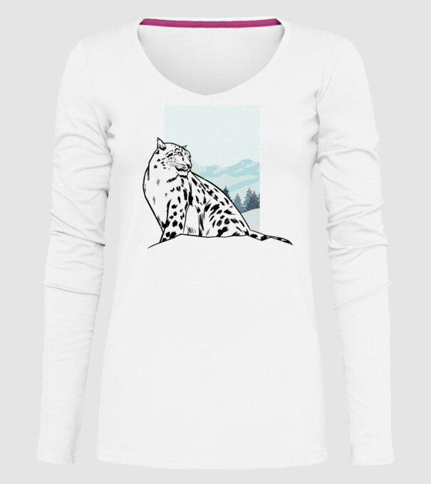 Leopard de zăpadă pisică mare model alb pe tricou