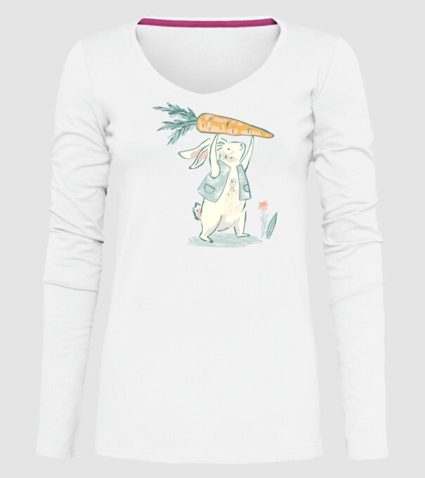Iepuraș de Paște cu morcov model alb pe tricou