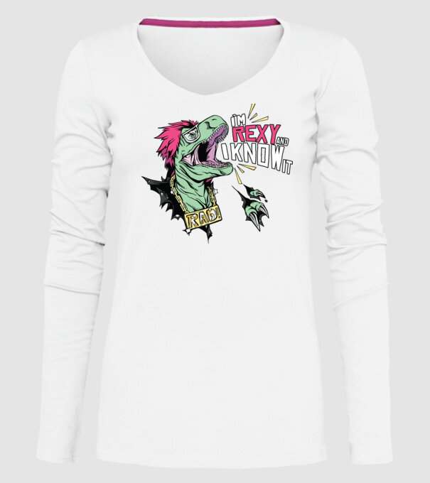 'I''m Rexy and I know it - tricou dinozaur amuzant' model alb pe tricou