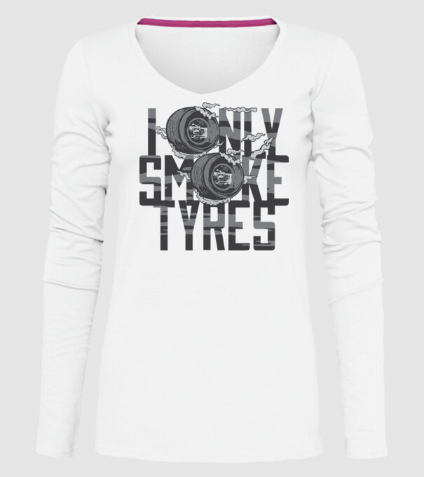 I only smoke Tyres model alb pe tricou