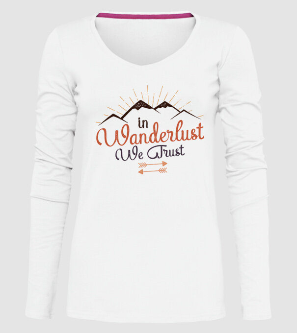 In Wanderlust we trust model alb pe tricou