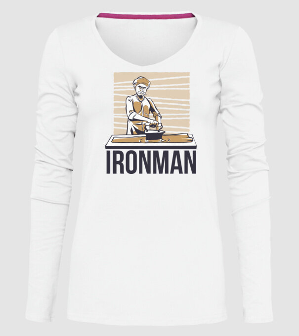 Ironman Om care calcă (montează metal) model alb pe tricou
