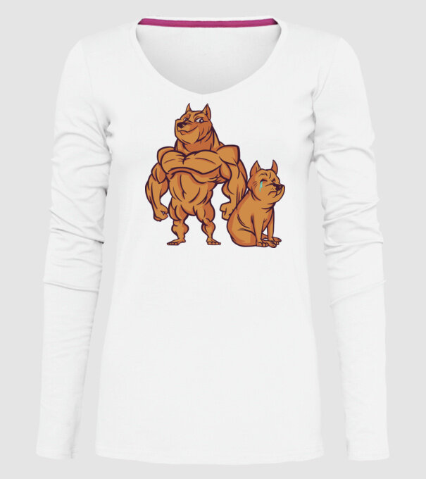 Câine musculos model alb pe tricou