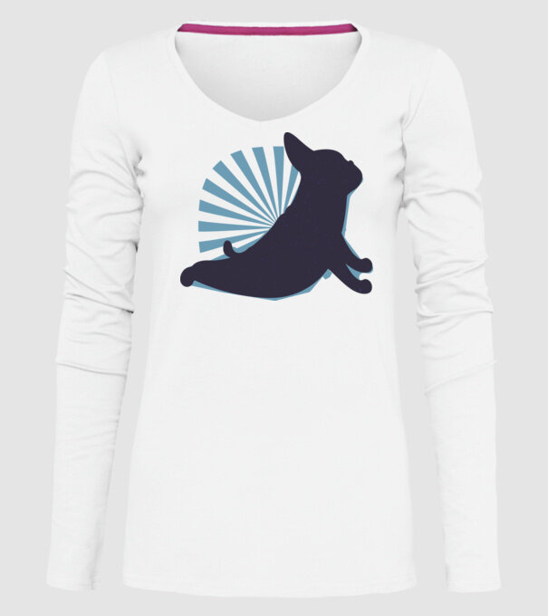 Mops Yoga model alb pe tricou