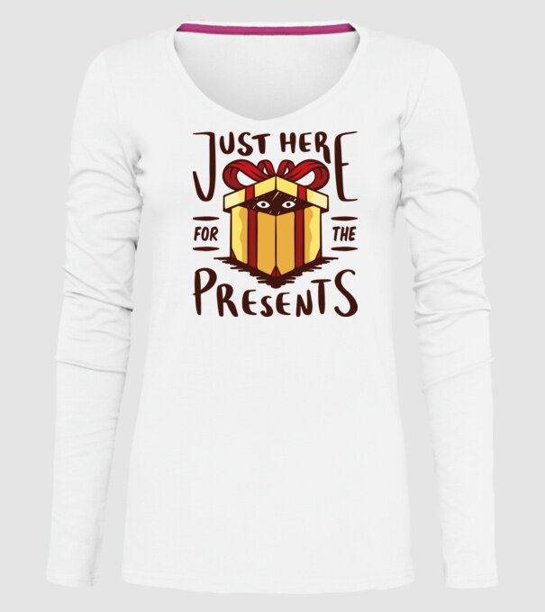 Just here for the presents tricou de Crăciun model alb pe tricou