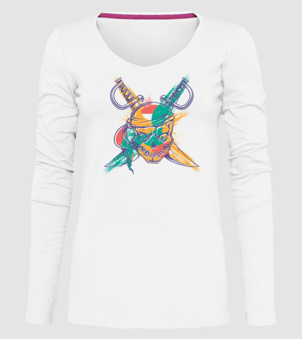 Craniu de pirat model alb pe tricou