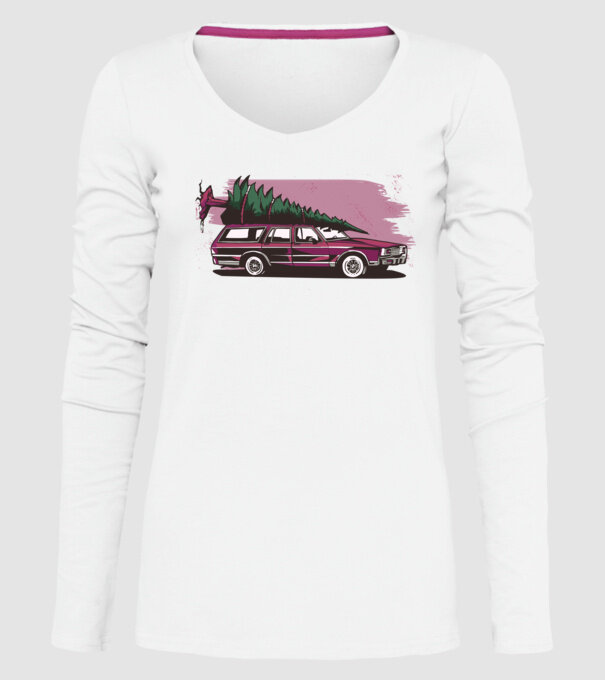 Pom de Crăciun cu mașină Retro tricou model alb pe tricou