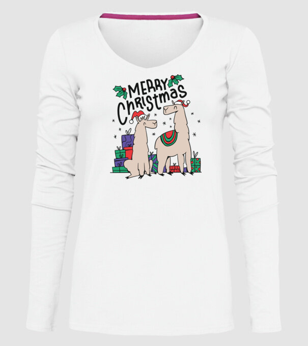 Alpaca de Crăciun model alb pe tricou