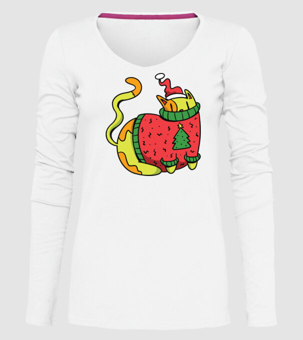 Pisică de Crăciun model alb pe tricou