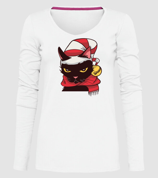 Pisică de Crăciun model alb pe tricou