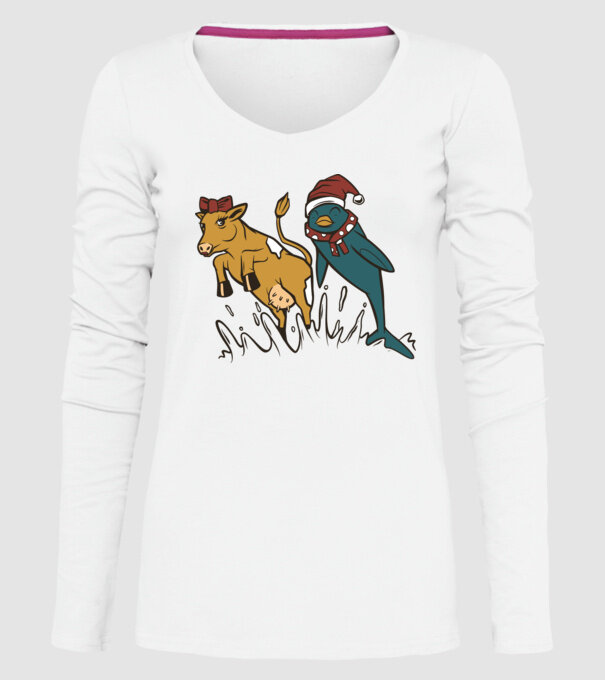 Delfin și Vacă de Crăciun model alb pe tricou