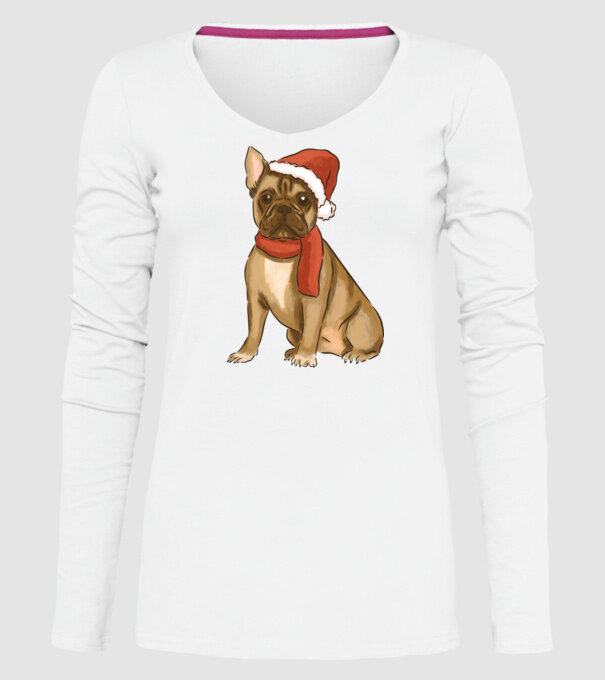 Bulldog francez de Crăciun model alb pe tricou