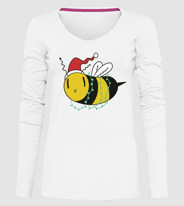 Albină de Crăciun model alb pe tricou