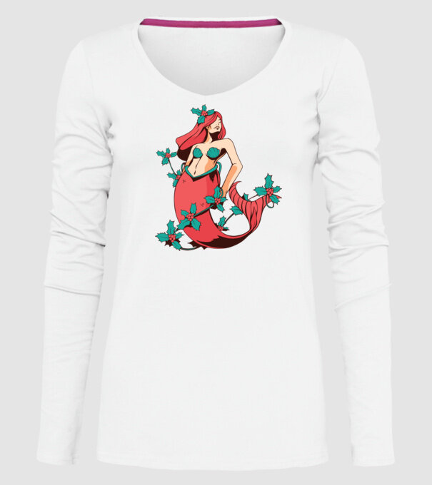 Sirenă de Crăciun model alb pe tricou