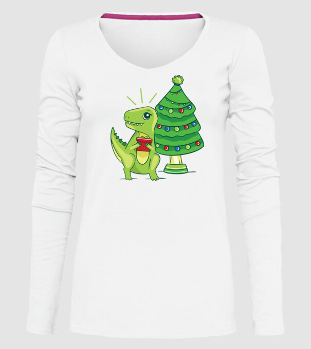 T-rex de Crăciun model alb pe tricou