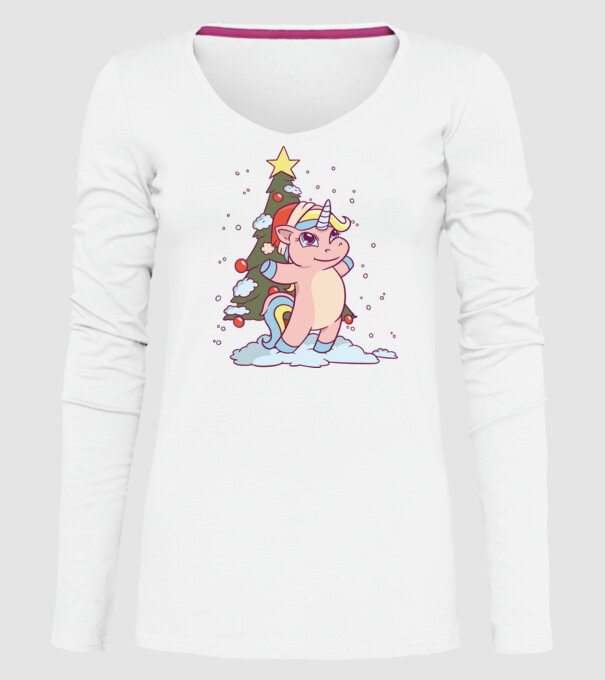 Unicorn de Crăciun model alb pe tricou