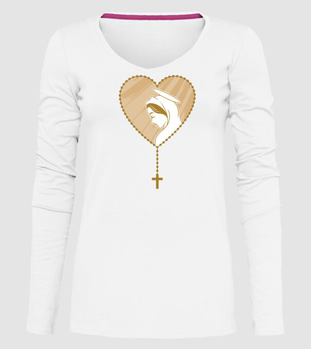 Cruce rozariu catolic model alb pe tricou