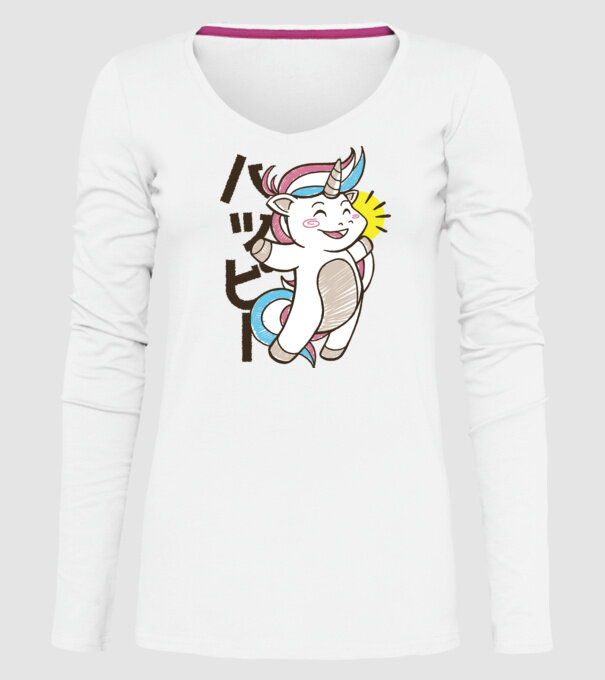 Kawaii unicorn model alb pe tricou
