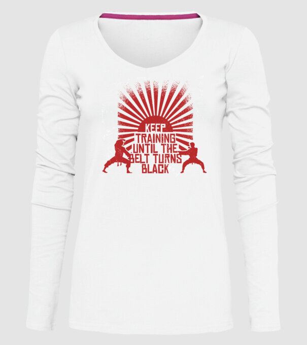 Keep Training until the Belt turns black model alb pe tricou