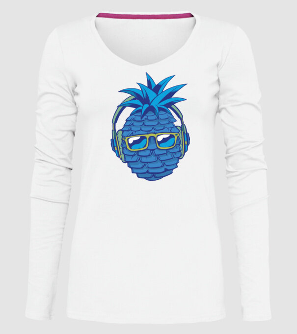 Ananas albastru cu căști model alb pe tricou