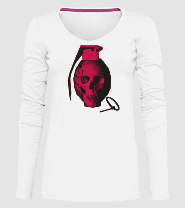 Grenadă de mână Craniu model alb pe tricou