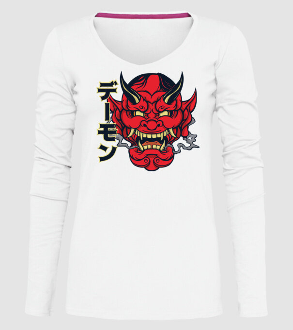 Mască demon chinez model alb pe tricou