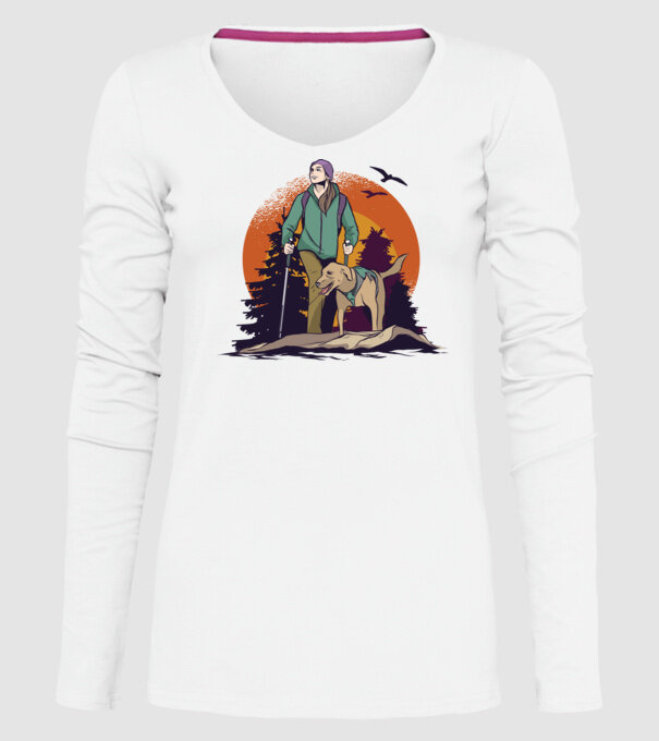 Excursie cu câine model alb pe tricou