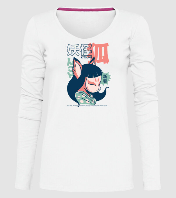 Kitsune Yokai Anime model alb pe tricou