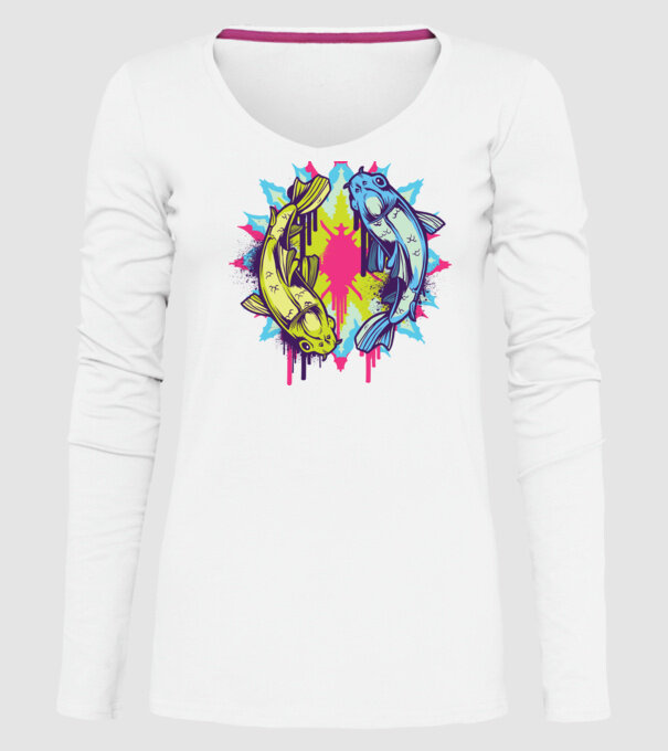 Crap Koi Colorat model alb pe tricou