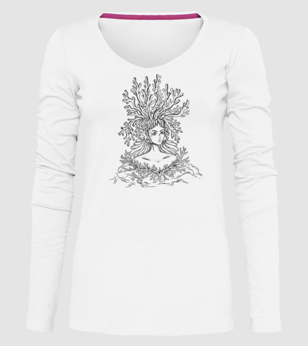 Cap de femeie Coral model alb pe tricou