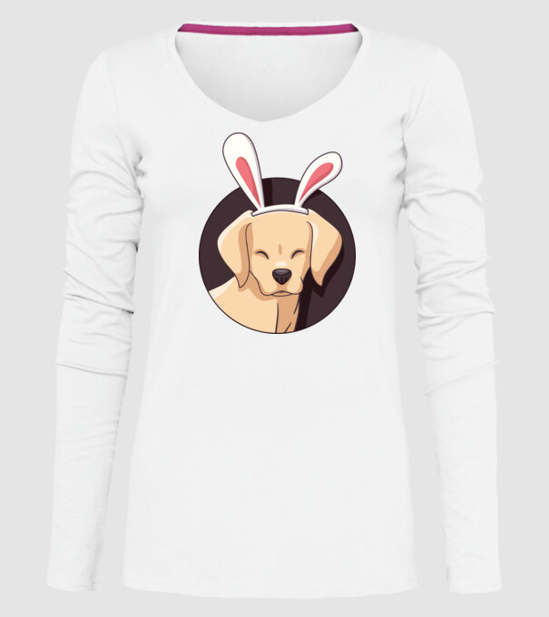 Iepuraș Labrador pentru Paște model alb pe tricou