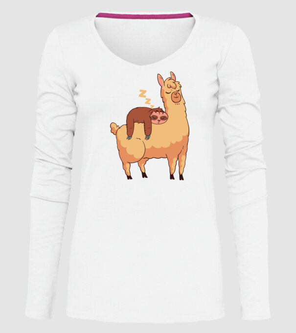 Leneș dormind pe Llama model alb pe tricou