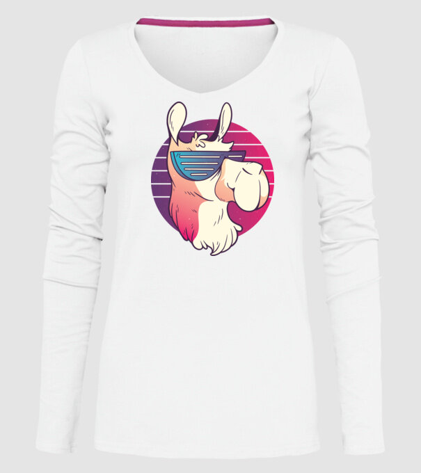 Llama ochelari de soare retro tricou model alb pe tricou