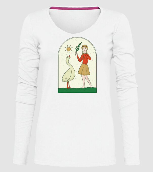 Poveste cu fata și gâsca model alb pe tricou