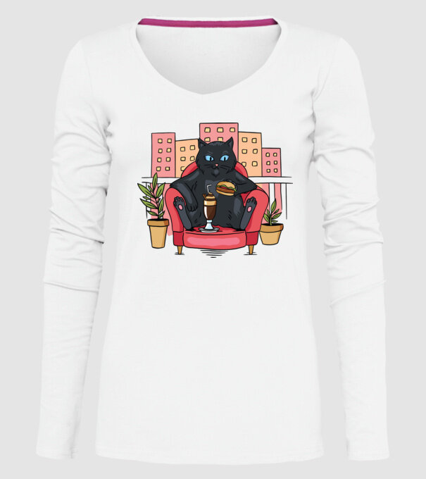 Pisică relaxându-se model alb pe tricou