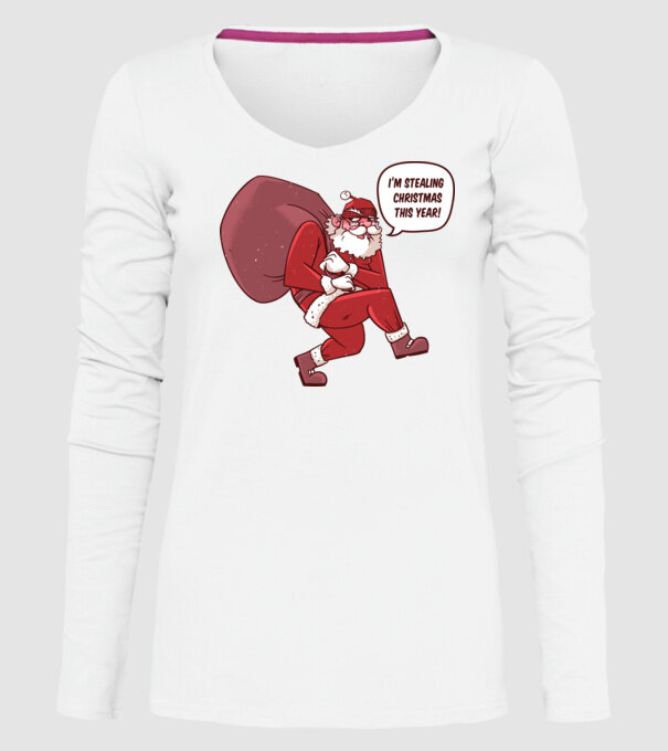 Moș Crăciun strecurându-se model alb pe tricou