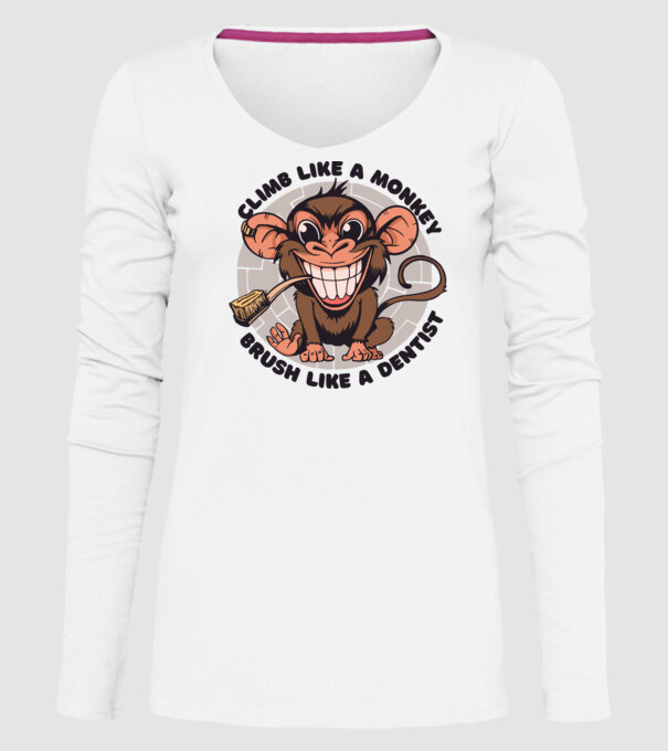 Periuță de dinți maimuță model alb pe tricou