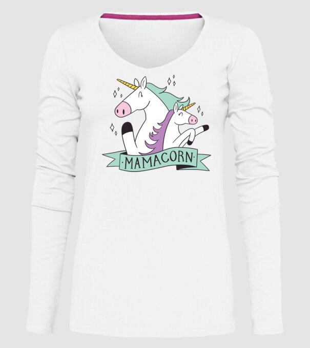 Mamacorn model alb pe tricou