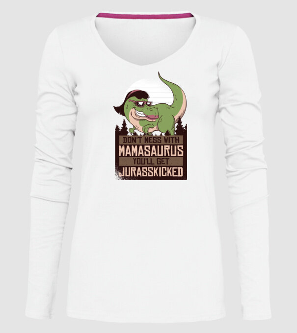 Mamasaurus tricou cu dinozaur model alb pe tricou
