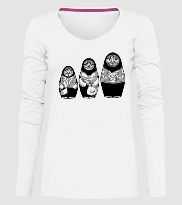 Păpuși Mamushka model alb pe tricou