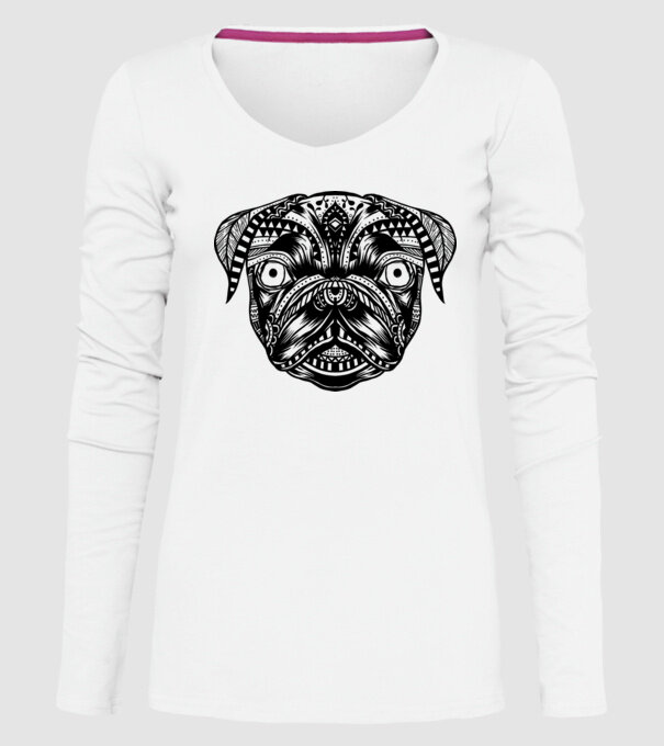Mandala Cap Mops model alb pe tricou