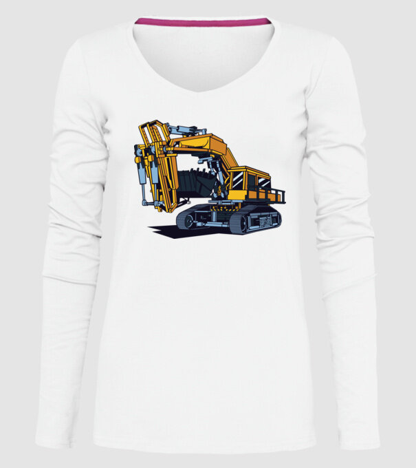 Excavator model alb pe tricou