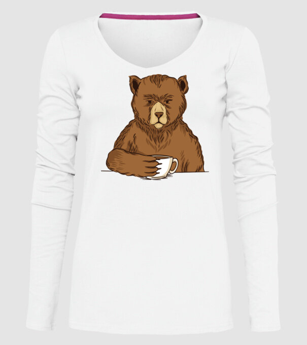 Urs cu cafea model alb pe tricou