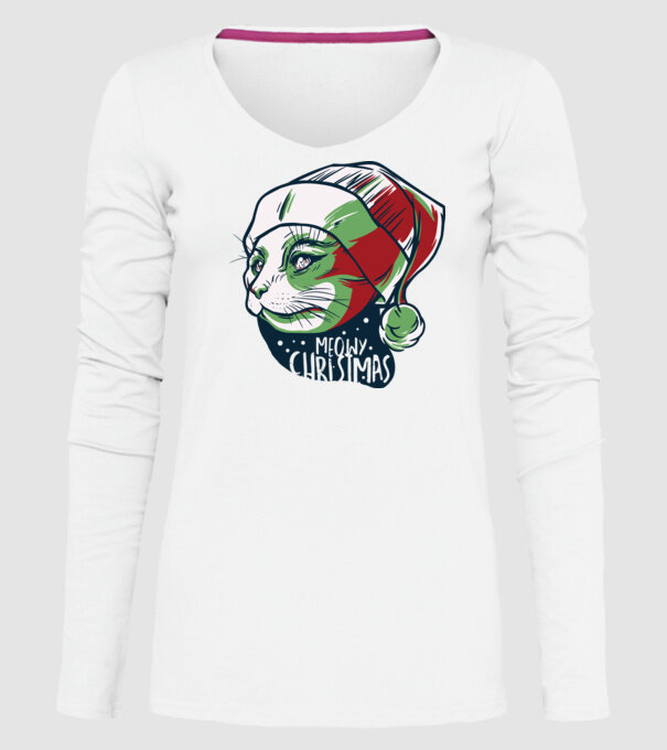 Meowy Christmas Pisică de Crăciun model alb pe tricou